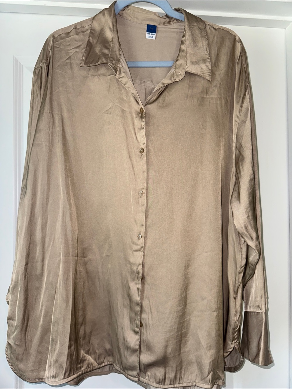 Old Navy Satin-Look Beige Button-Down Shirt